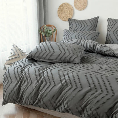 Simple Wave Stripesd Double Duvet Cover Set 220x240 Solid Color King Size Bedding Set Queen Soft Blanket Cover and Pillowcases