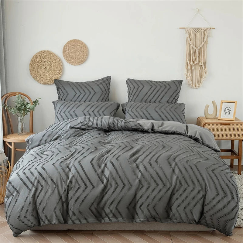 Simple Wave Stripesd Double Duvet Cover Set 220x240 Solid Color King Size Bedding Set Queen Soft Blanket Cover and Pillowcases