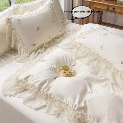 3pcs Elegant rose embroidery Bedding set Lace Duvet Cover Set (1*Duvet Cover + 2*Pillowcase, Without Core)for bedroom guest room